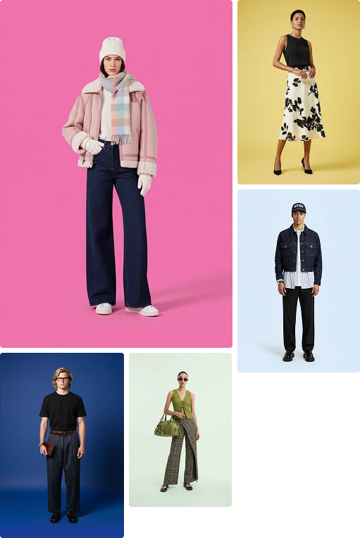 Five colored looks generated with Veeton AI photoshoot platform