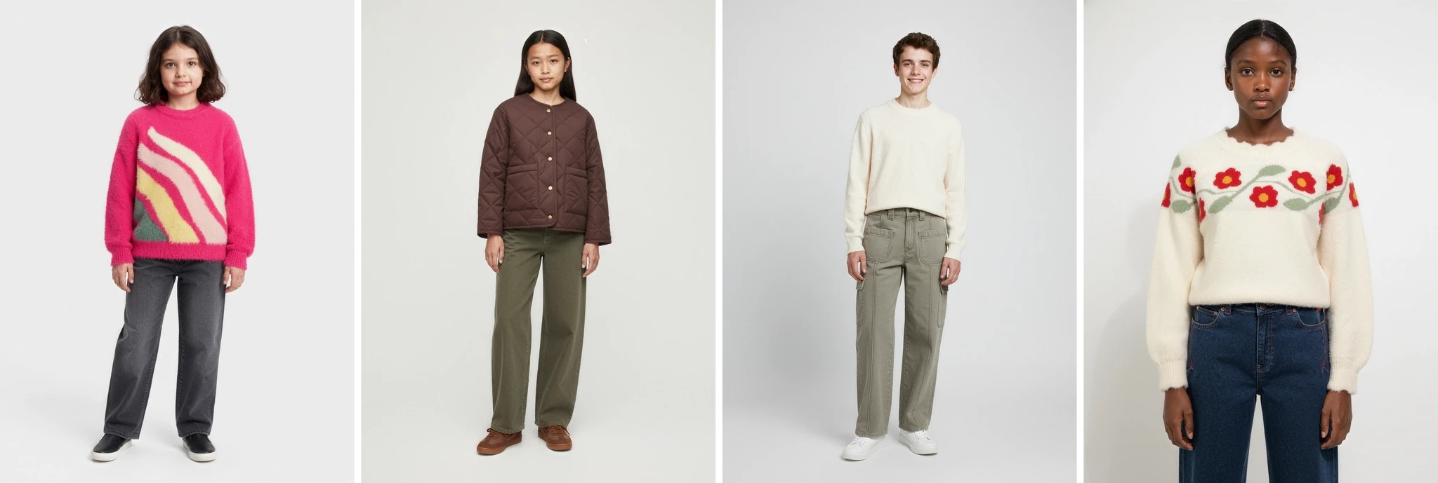 AI generated kids fashion models for an ecommerce catalog
