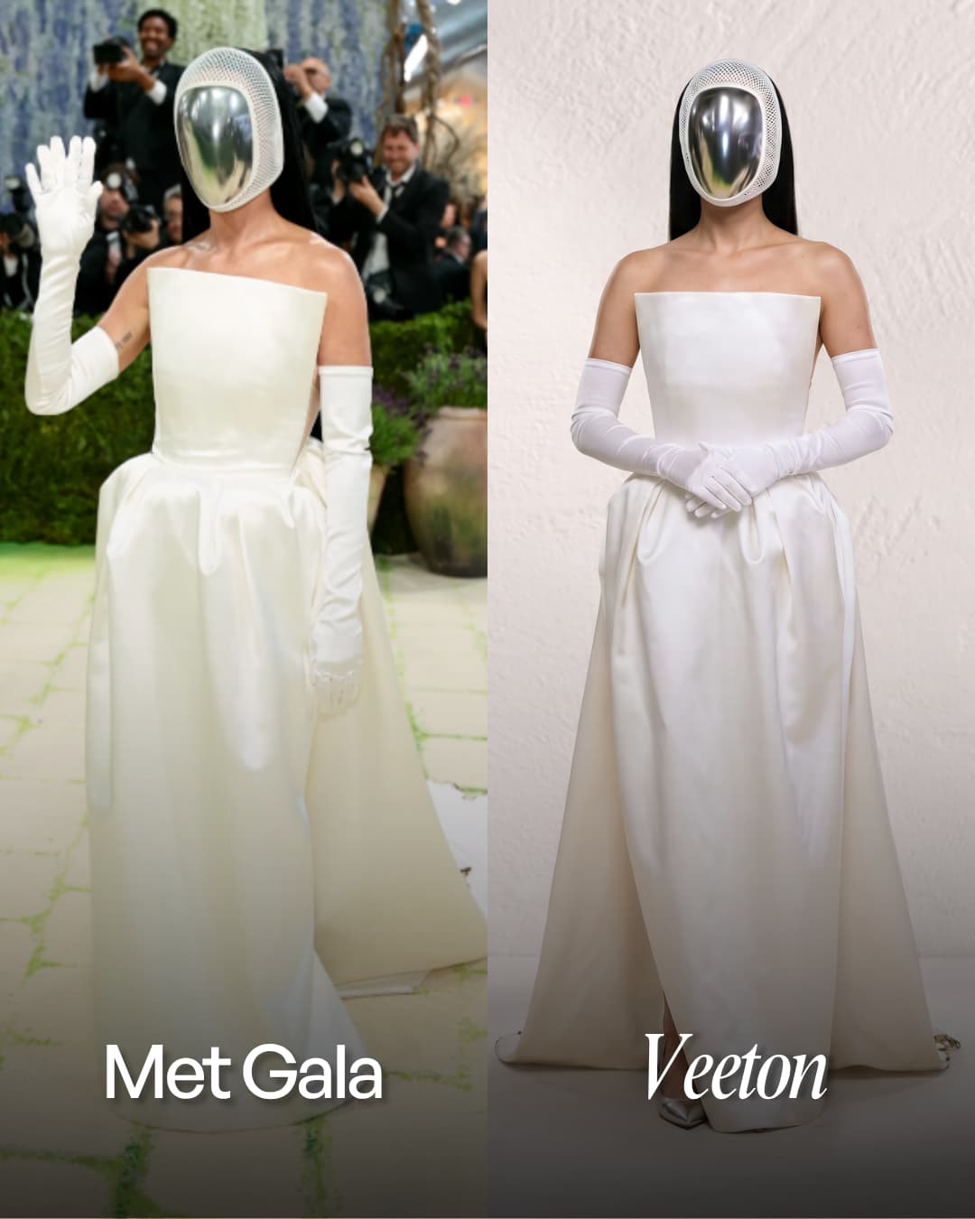 Clothing design of Katy Perry and same outfit on an ai fashion model