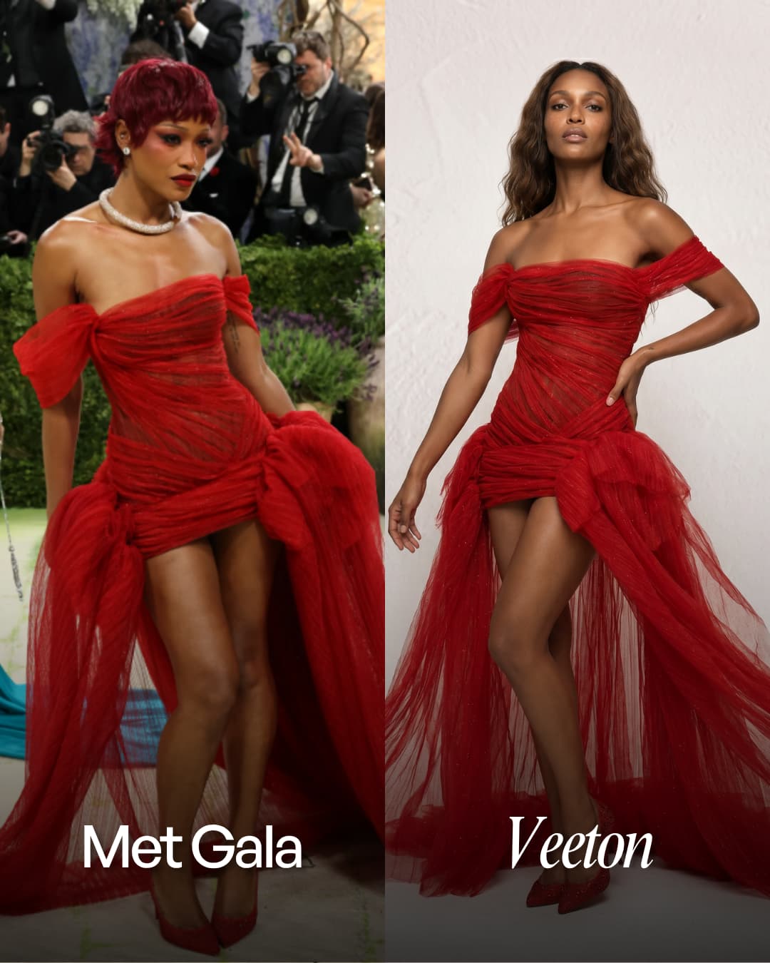 Clothing design of Keke Palmer and same outfit on an ai fashion model