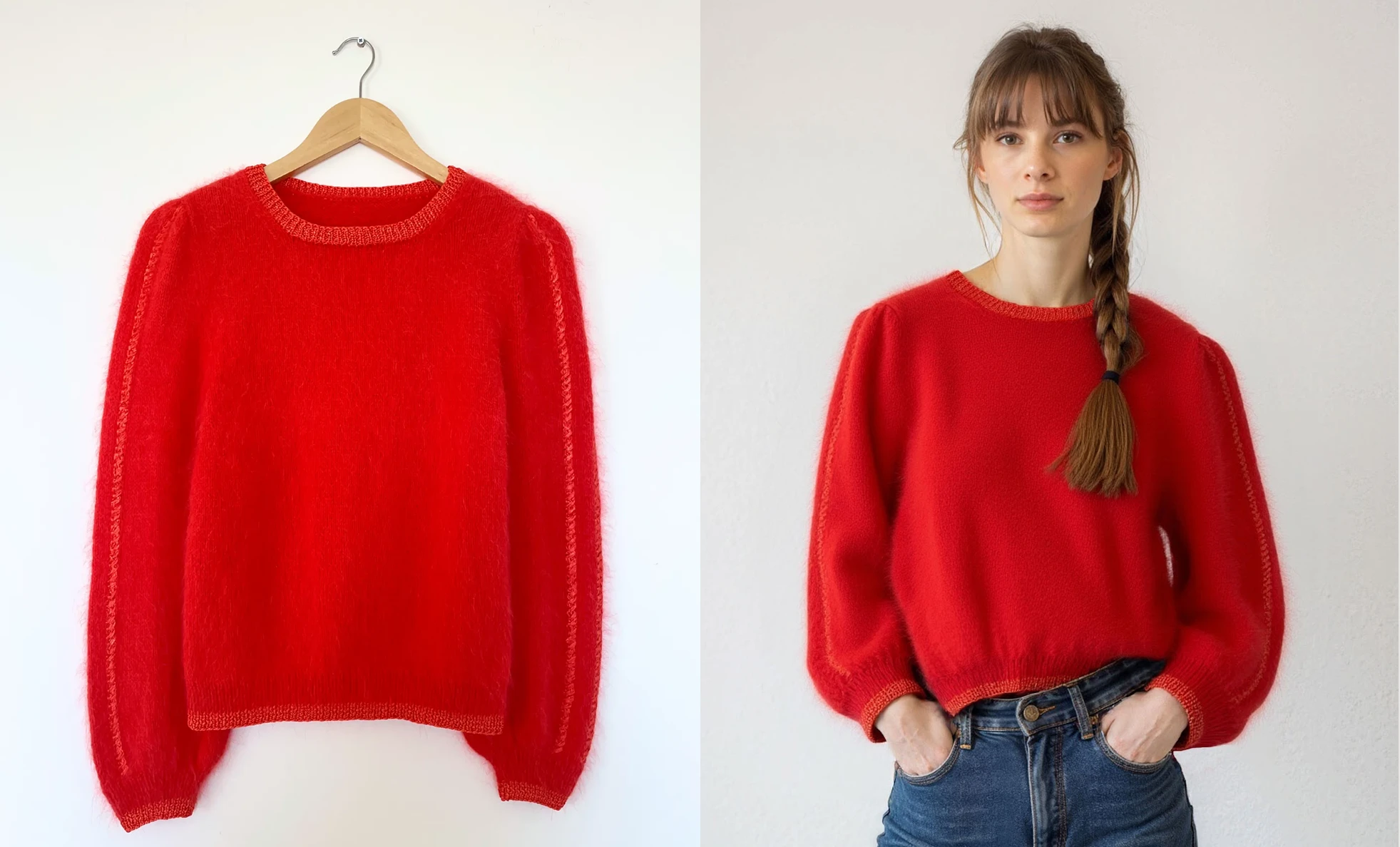 Same product, different context: a flat sweater becomes a styled editorial shot