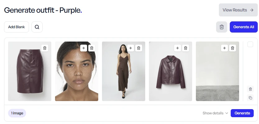 Veeton's interface to generate outfit with AI