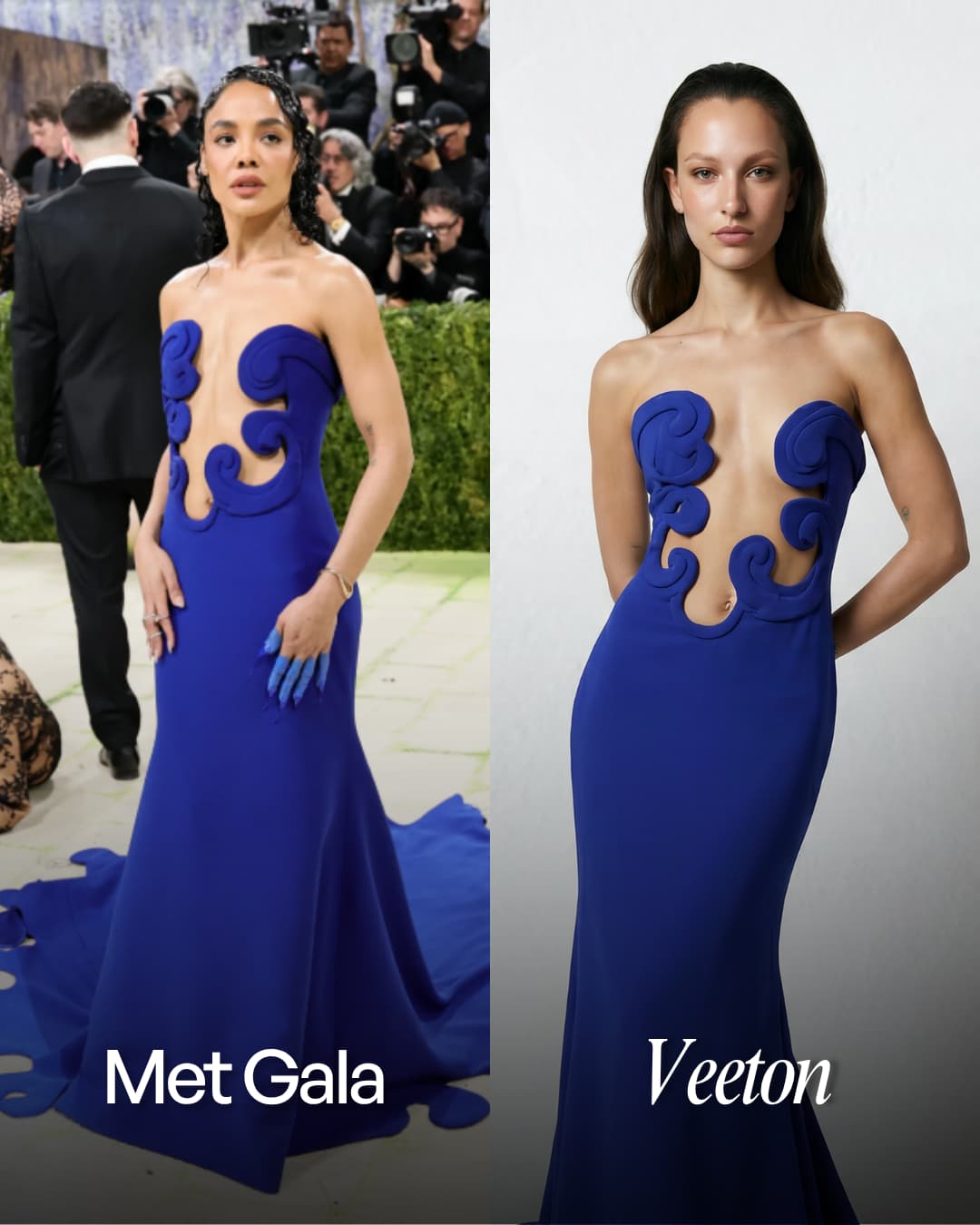 Clothing design of Tessa Thompson & outfit on ai fashion model