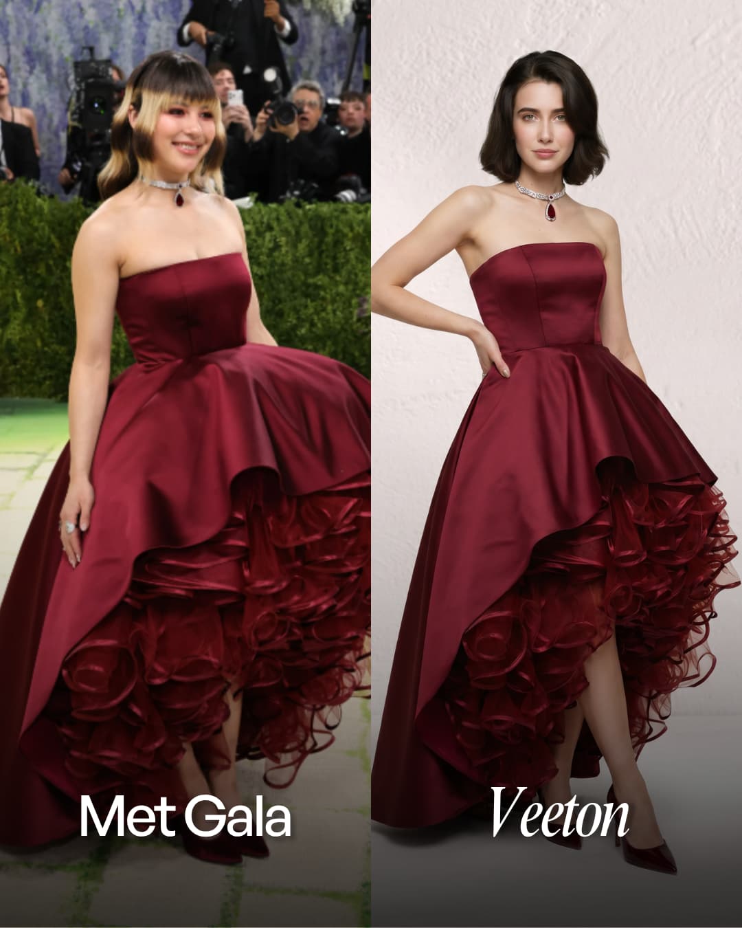Clothing design of Alysa Liu and same outfit on an ai fashion model