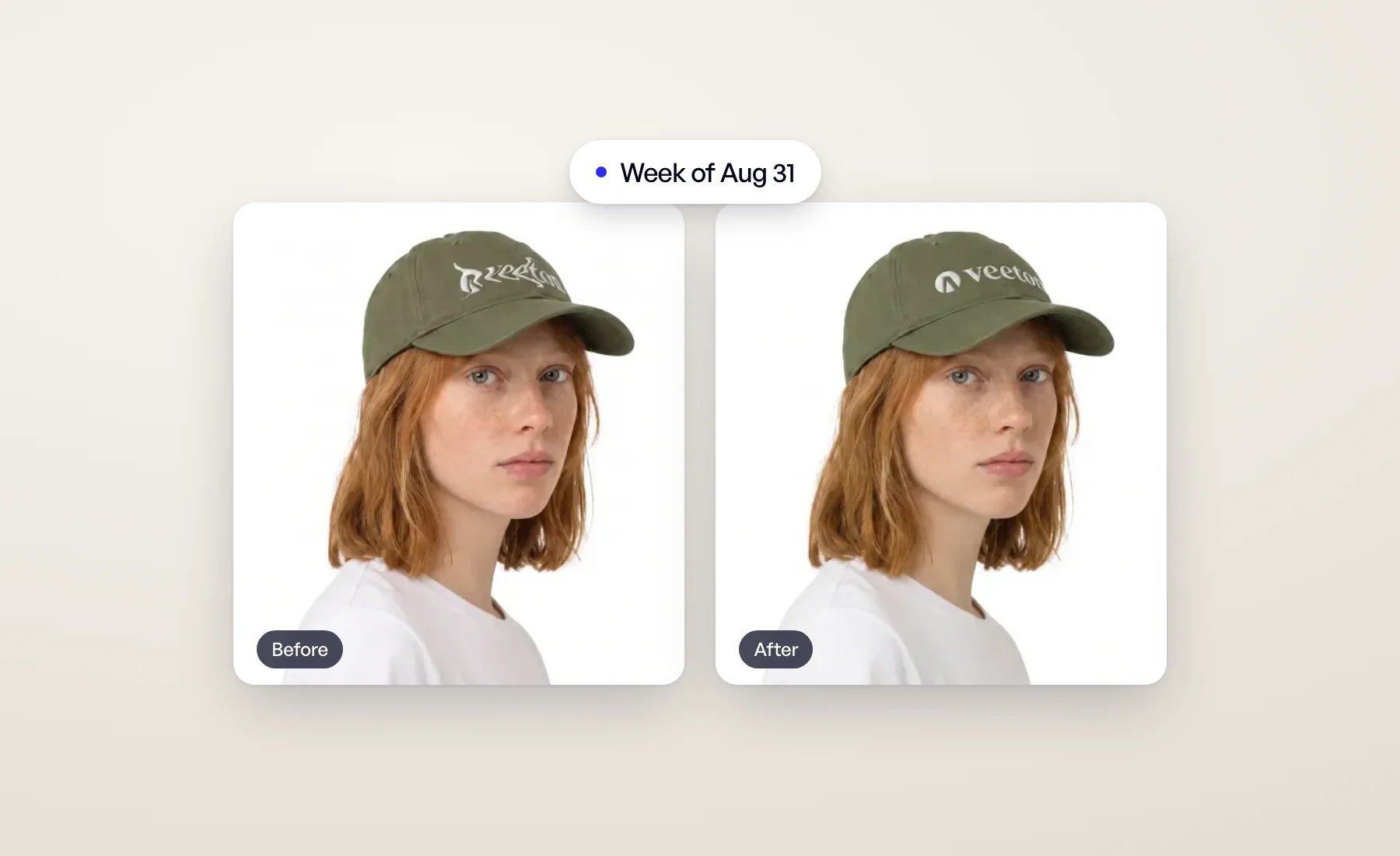 Avant et après Corriger un détail sur le logo d’une casquette