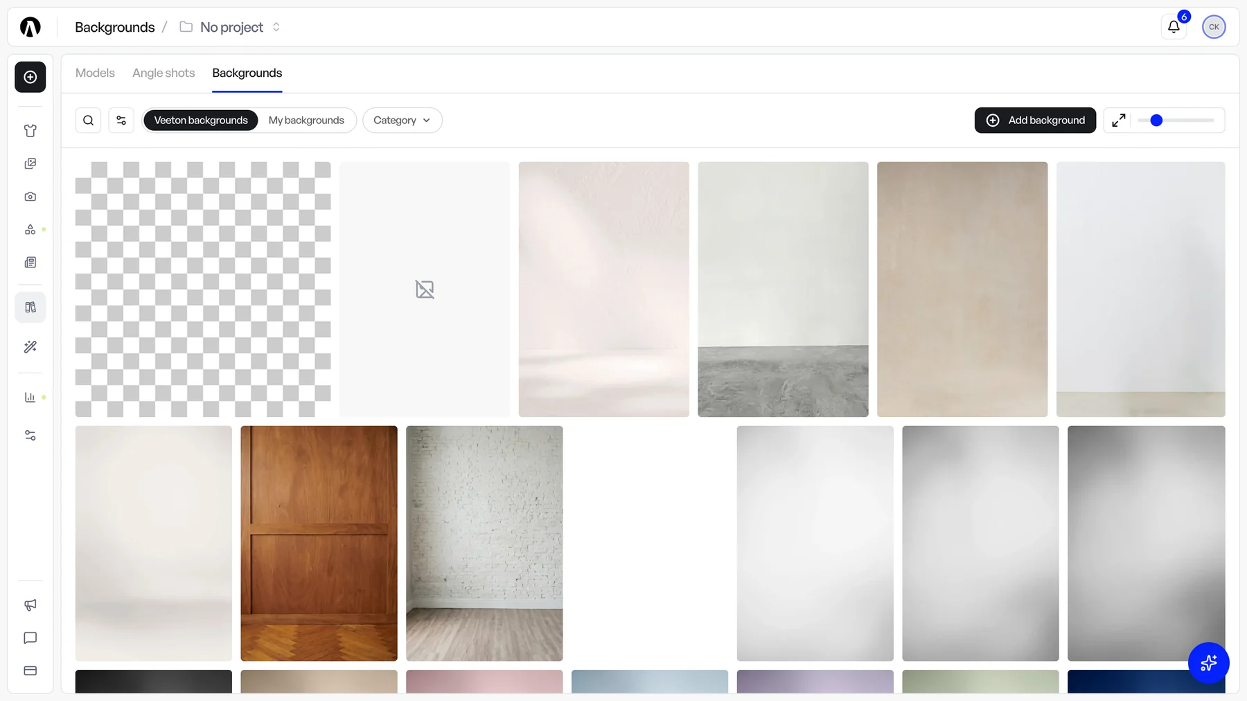 The Backgrounds tab of the Assets library with the organization's own backgrounds